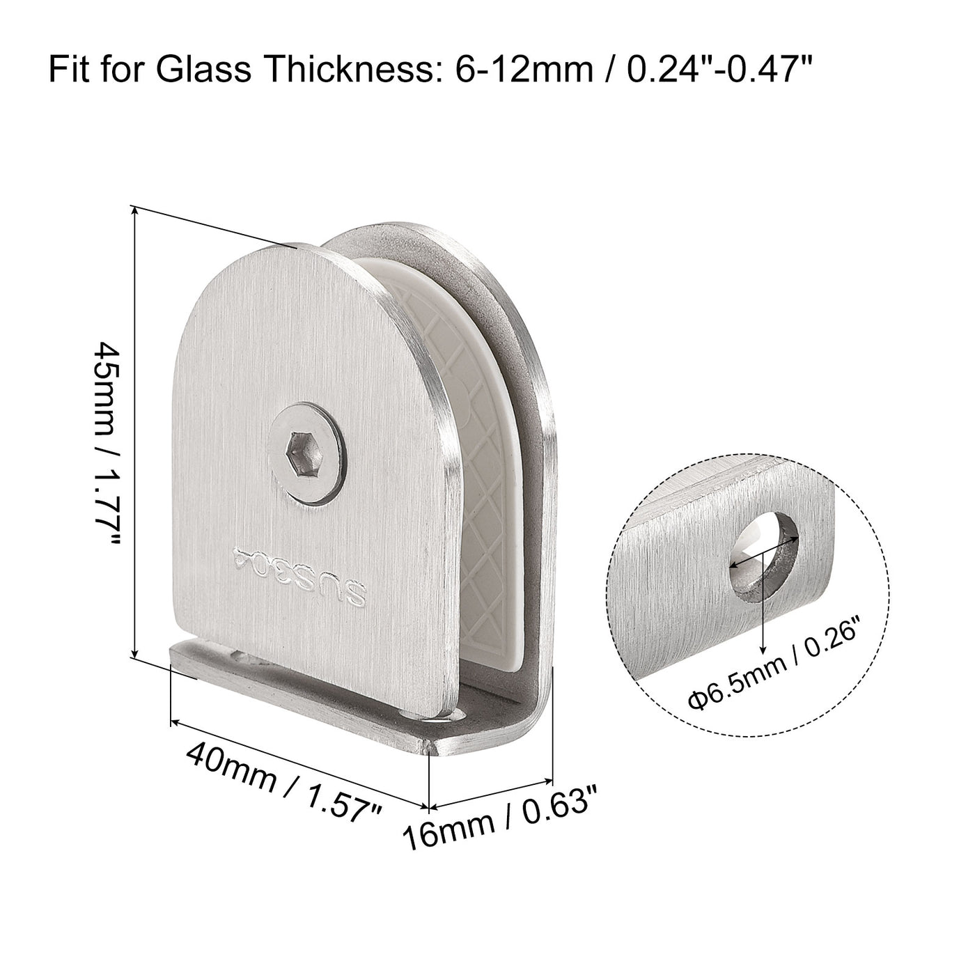 Uxcell Uxcell Glass Clamp, Adjustable 6-12mm Thick 45x40mm 304 Stainless Steel Glass Clip