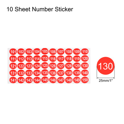 Harfington 101 to 150 Number Stickers Number Label Self Adhesive Marked Sticker Red and White for Classification, Pack of 10
