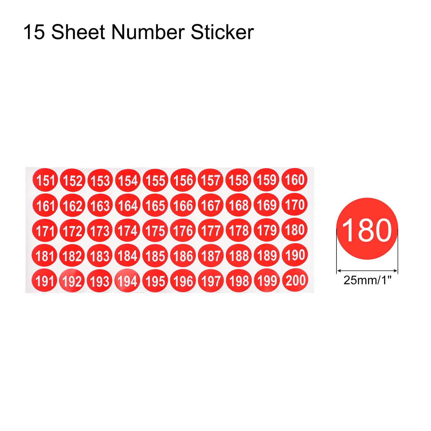 Harfington 151 to 200 Number Stickers Number Label Self Adhesive Marked Sticker Red and White for Classification, Pack of 15