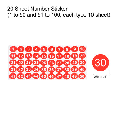 Harfington 1 to 100 Number Stickers Number Label Self Adhesive Marked Sticker Red and White for Classification, Pack of 20