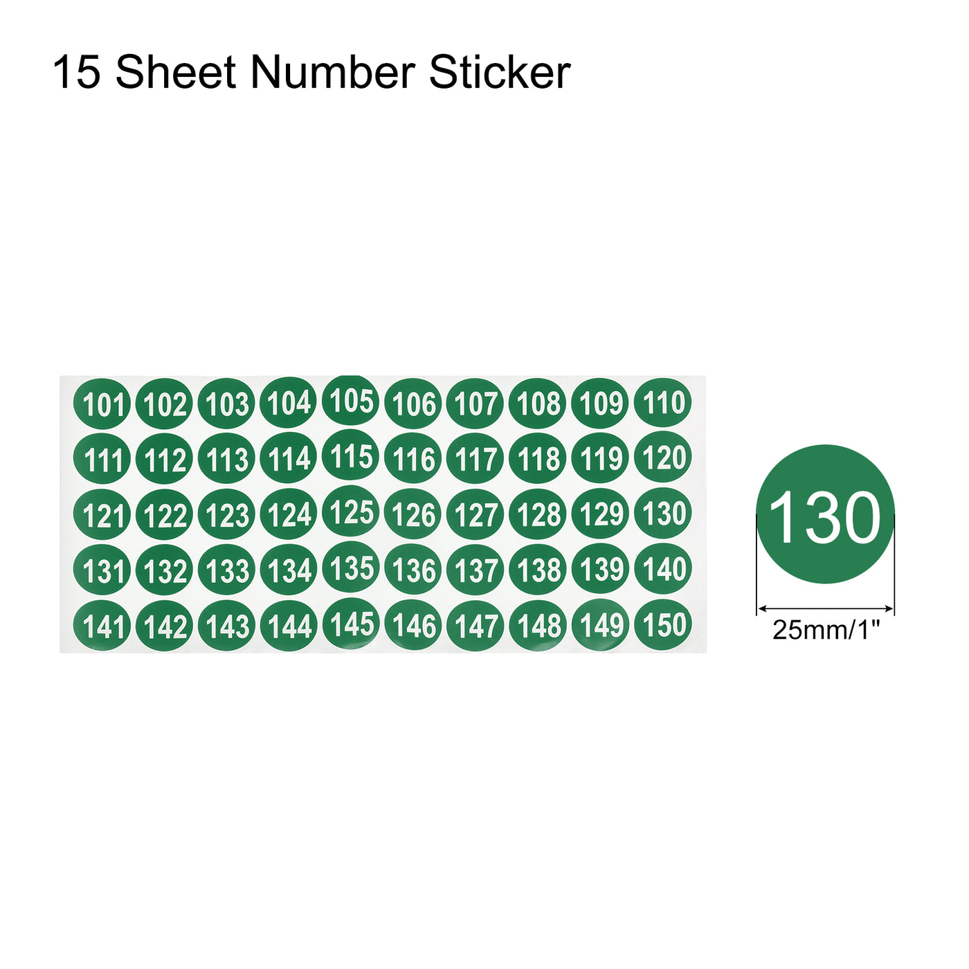 Harfington 101 to 150 Number Stickers Number Label Self Adhesive Marked Sticker Green and White for Classification, Pack of 15