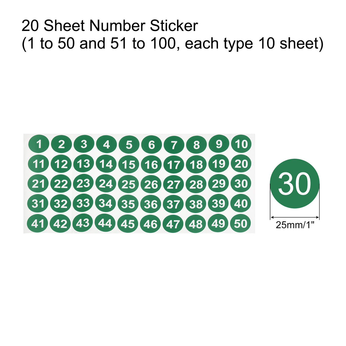 Harfington 1 to 100 Number Stickers Number Label Self Adhesive Marked Sticker Green and White for Classification, Pack of 20