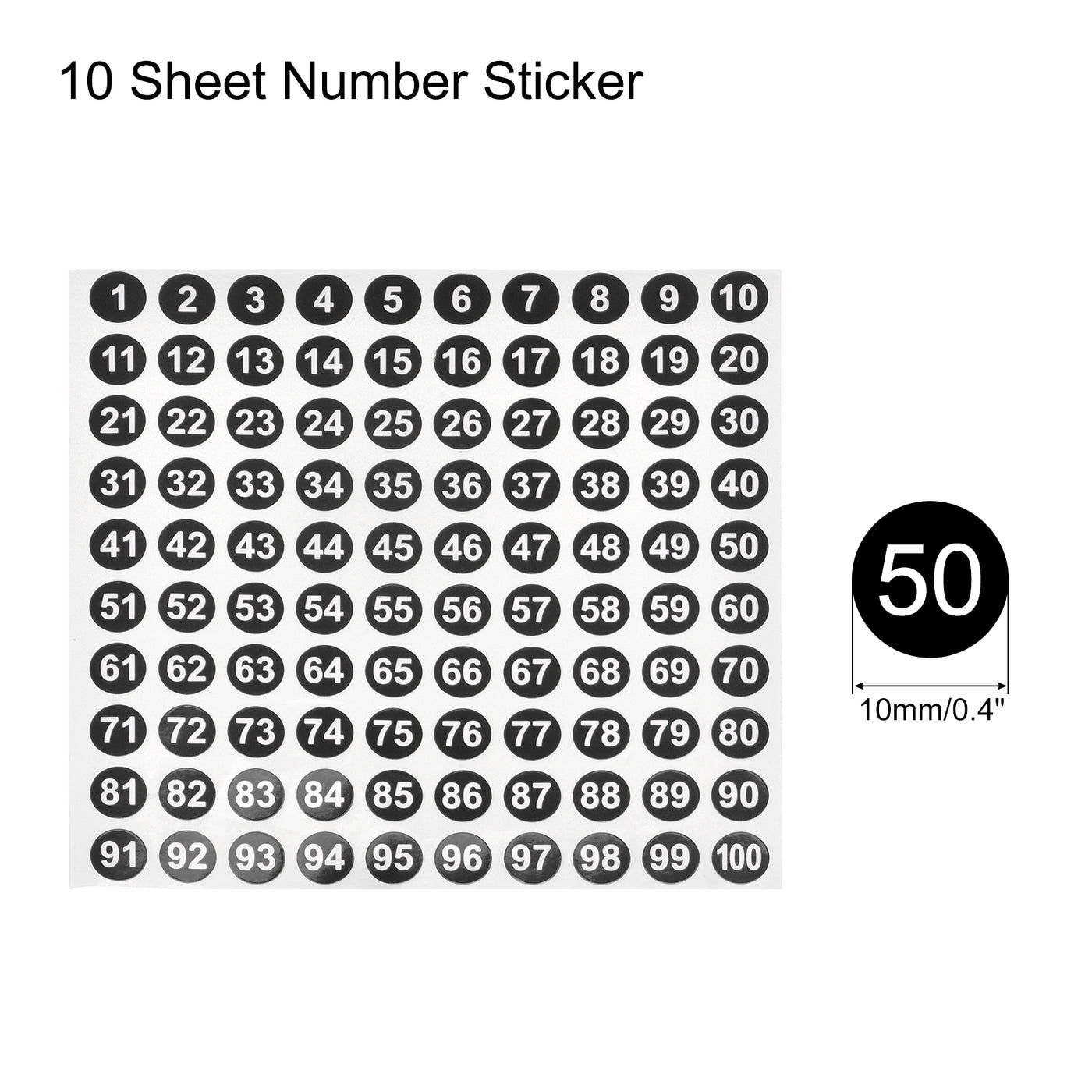 Harfington Number Sticker 1-100 Label Number Self Adhesive Label Black White for Sorting Storage Box Locker Sign, Pack of 10