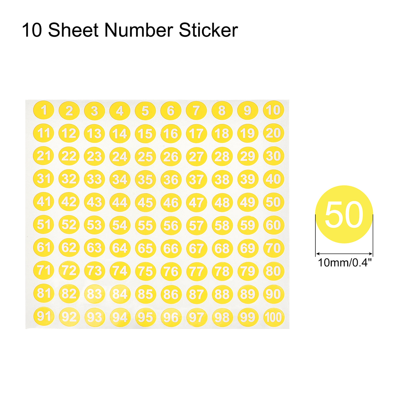 Harfington Number Sticker 1-100 Label Number Self Adhesive Label Yellow White for Sorting Storage Box Locker Sign, Pack of 10