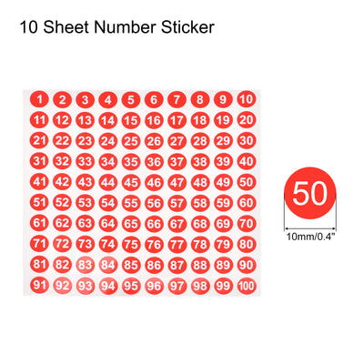 Harfington Number Sticker 1-100 Label Number Self Adhesive Label Red White for Sorting Storage Box Locker Sign, Pack of 10