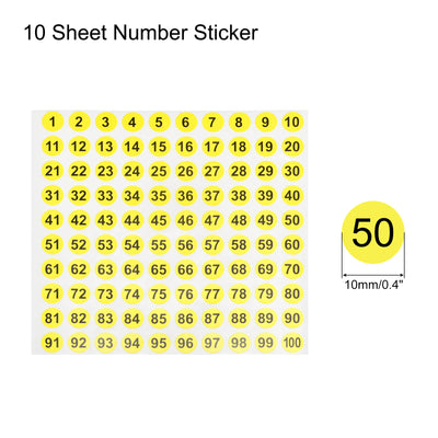Harfington Number Sticker 1-100 Label Number Self Adhesive Label Yellow Black for Sorting Storage Box Locker Sign, Pack of 10
