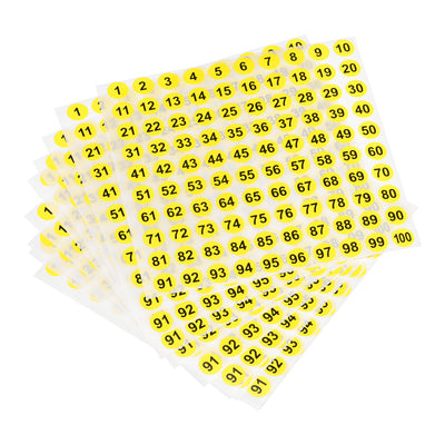 Harfington Number Sticker 1-100 Label Number Self Adhesive Label Yellow Black for Sorting Storage Box Locker Sign, Pack of 10