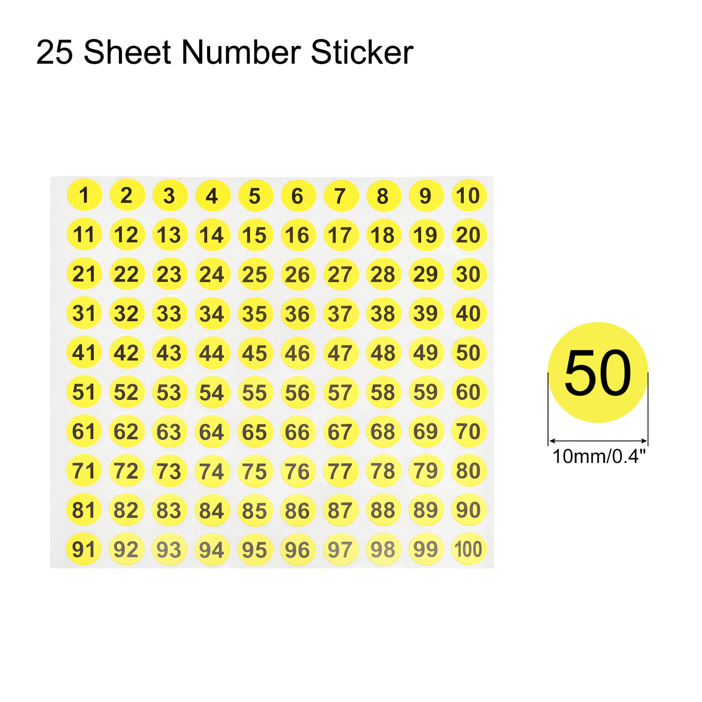 Harfington Number Sticker 1-100 Label Number Self Adhesive Label Yellow Black for Sorting Storage Box Locker Sign, Pack of 25