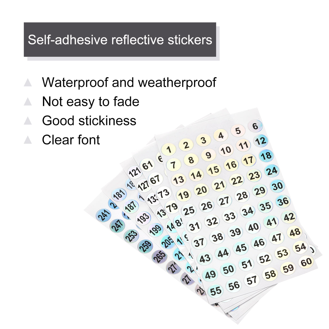 Harfington Number Sticker 1 to 300 Number Self Adhesive Reflective Label for Sorting Storage Box Inventory, 5 Sheet