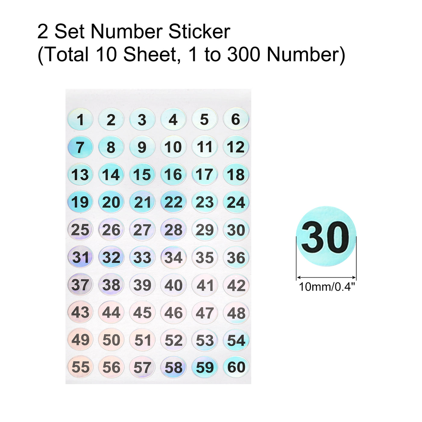 Harfington Number Sticker 1 to 300 Number Self Adhesive Reflective Label for Sorting Storage Box Inventory, 10 Sheet