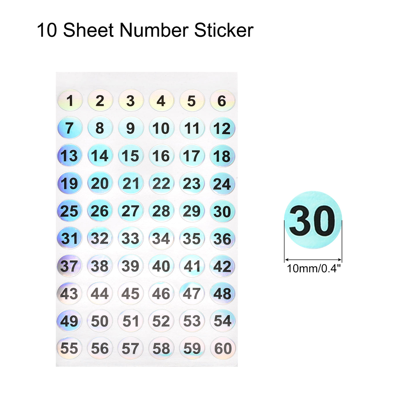 Harfington Number Sticker 1 to 60 Number Self Adhesive Reflective Label for Sorting Storage Box Inventory, Pack of 10