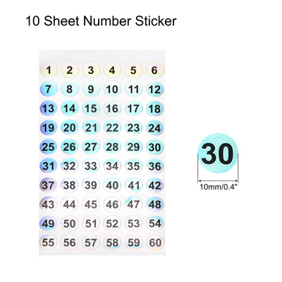 Harfington Number Sticker 1 to 60 Number Self Adhesive Reflective Label for Sorting Storage Box Inventory, Pack of 10