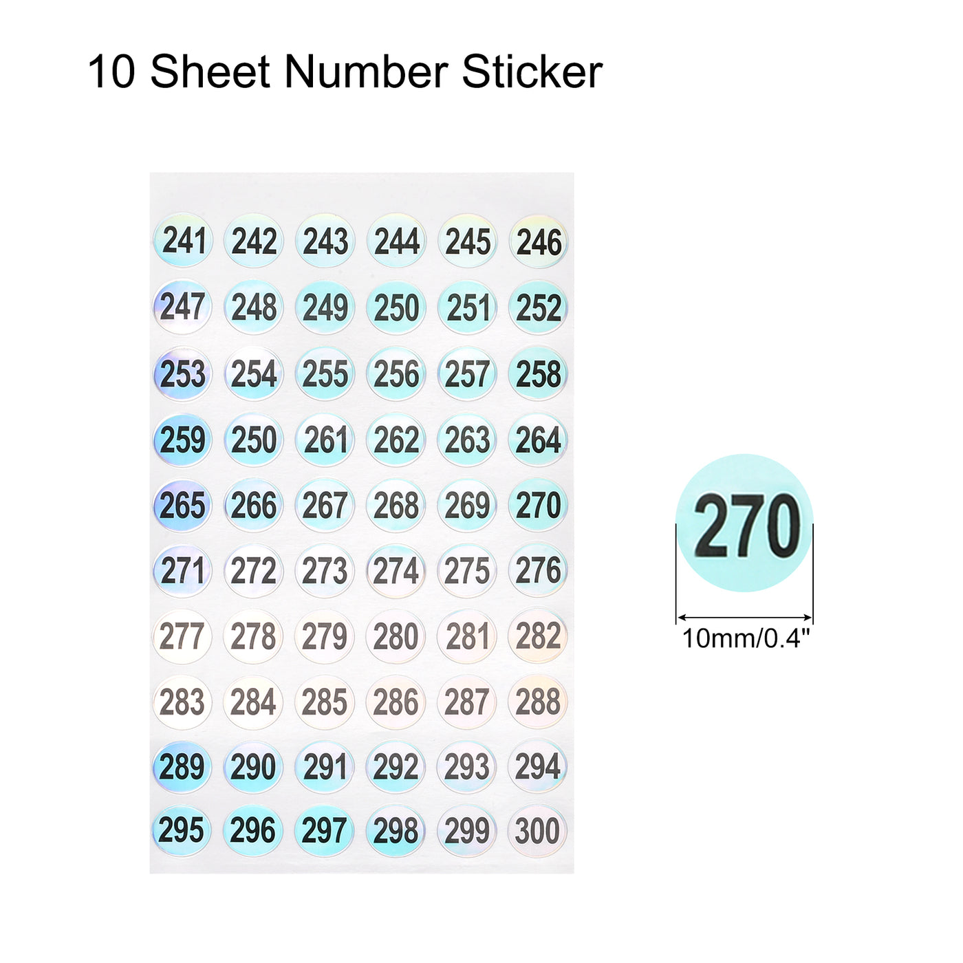 Harfington Number Sticker 241 to 300 Number Self Adhesive Reflective Label for Sorting Storage Box Inventory, Pack of 10