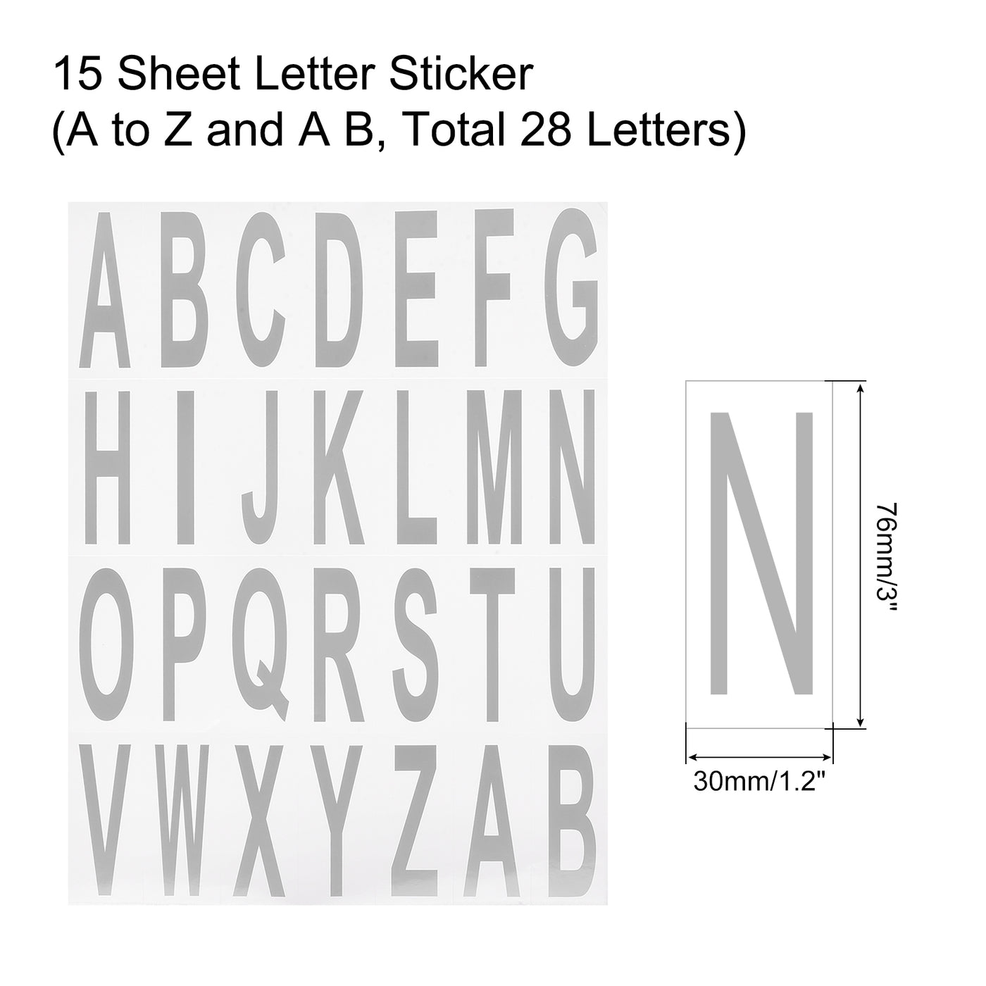 Harfington Letters Stickers Grey Alphabet Sticky Letter Label PVC Vinyl for Mailbox Address Window Door, Pack of 15