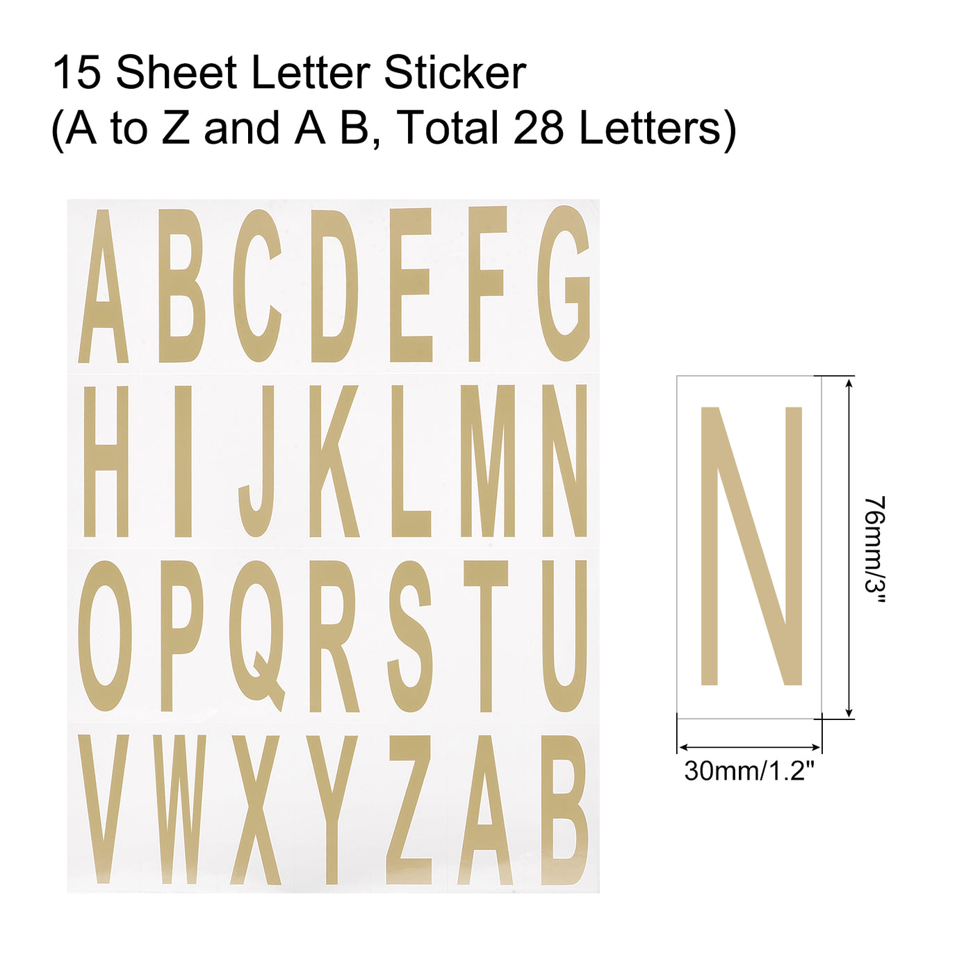 Harfington Letters Stickers Gold Tone Alphabet Sticky Letter Label PVC Vinyl for Mailbox Address Window Door, Pack of 15