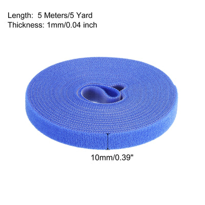 Harfington Reusable Cable Ties 5 Meters 10mm Hook and Loop Cord Wraps Blue Fasten for Home