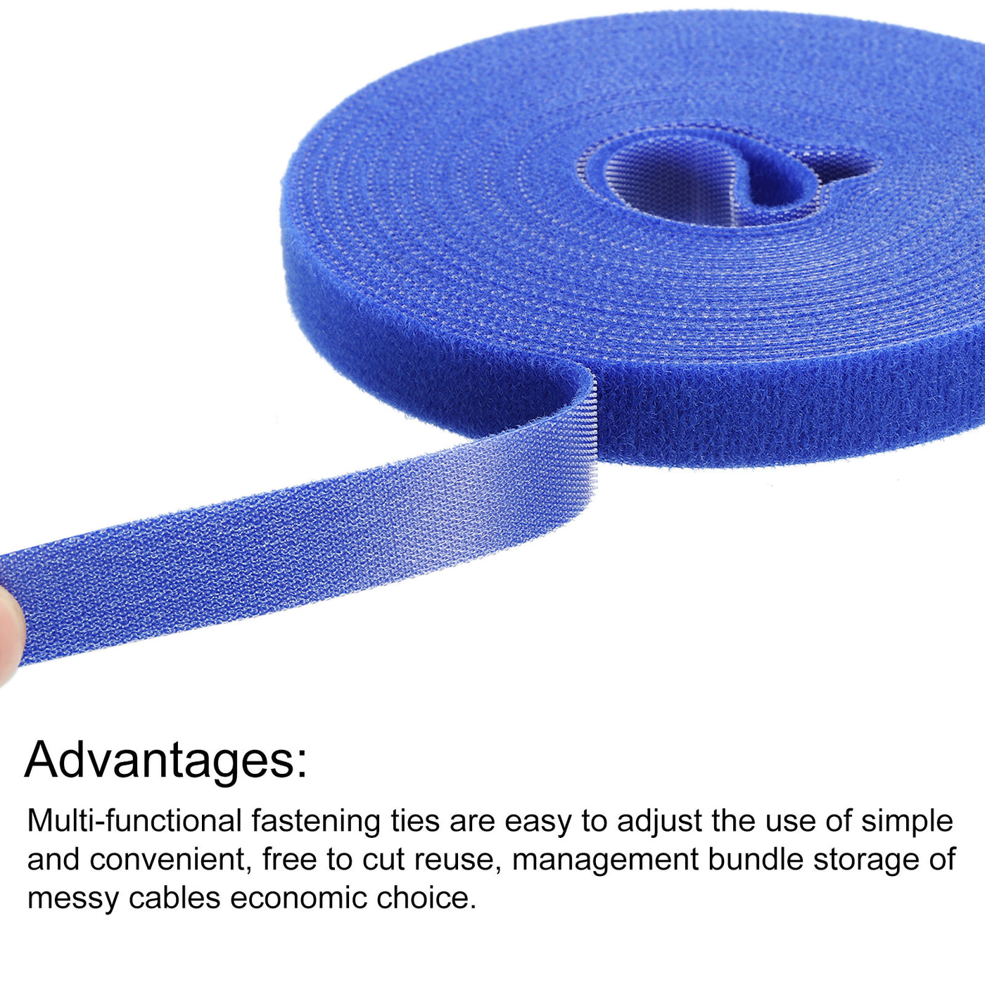 Harfington Reusable Cable Ties 5 Meters 10mm Hook and Loop Cord Wraps Blue Fasten for Home