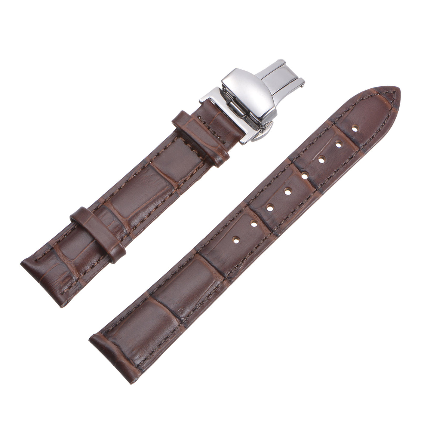 Uxcell Uxcell Cowhide Leather Band Deployment Buckle Watch Strap 19mm with Spring Bars, Black