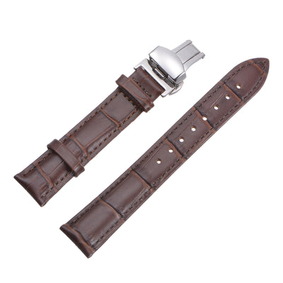 Harfington Uxcell Cowhide Leather Band Deployment Buckle Watch Strap 19mm with Spring Bars, Black
