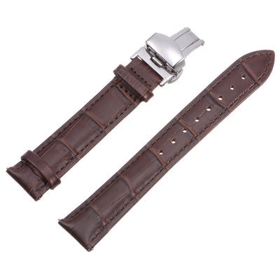 Harfington Uxcell Cowhide Leather Band Deployment Buckle Watch Strap 24mm Leather Strap, Brown
