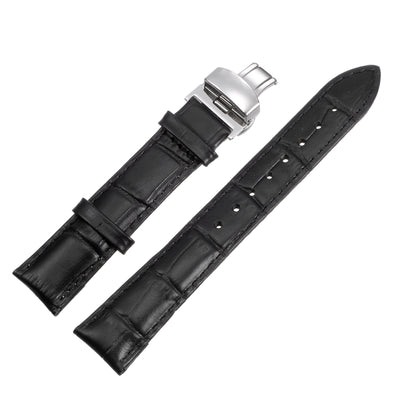 Harfington Uxcell Cowhide Leather Band Deployment Buckle Watch Strap 19mm with Spring Bars, Black