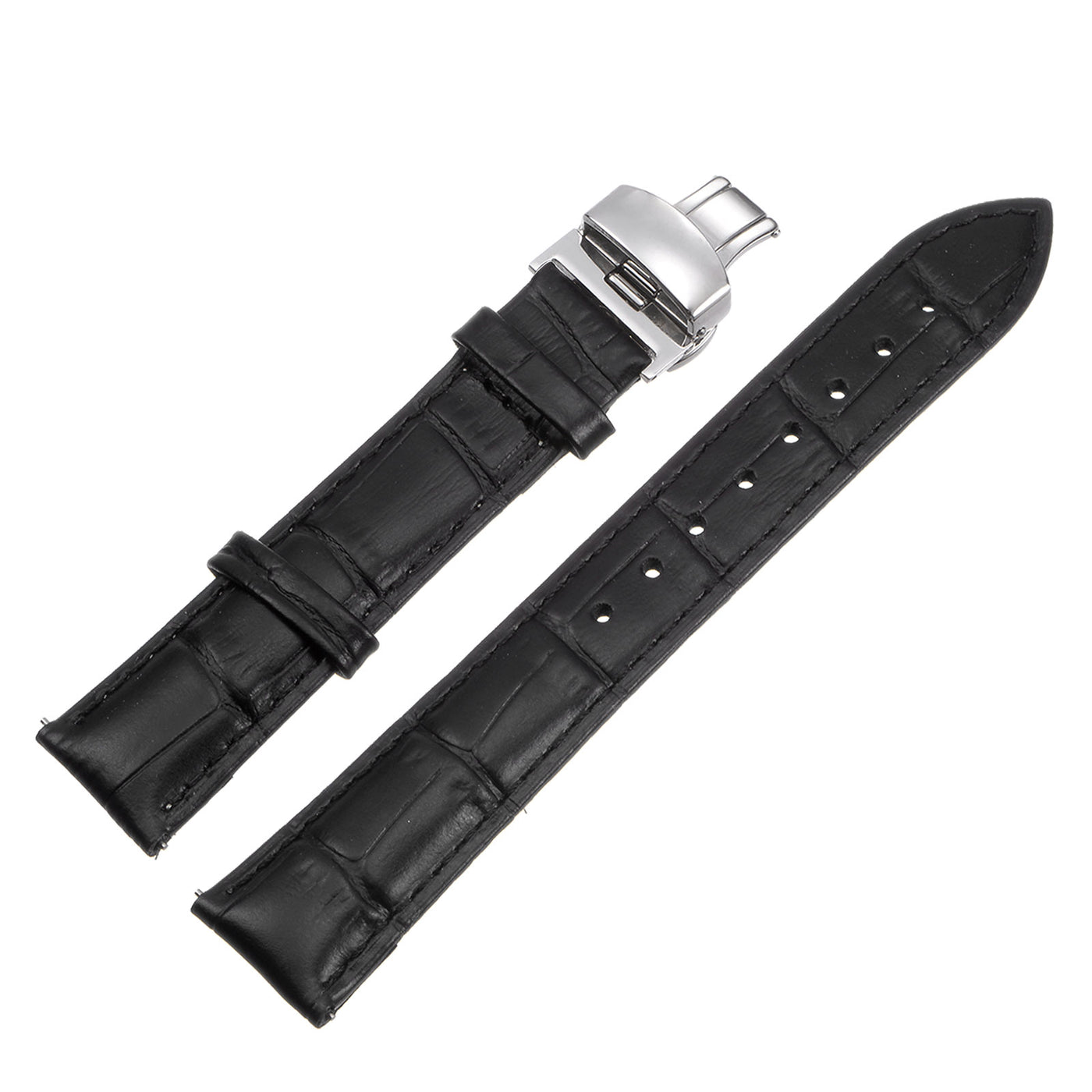 uxcell Uxcell Cowhide Leather Band Deployment Buckle Watch Strap 22mm Leather Strap, Black