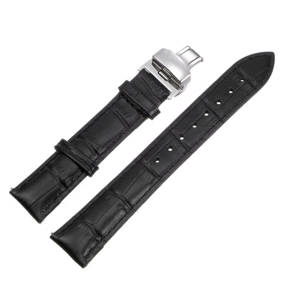 Harfington Uxcell Cowhide Leather Band Deployment Buckle Watch Strap 22mm Leather Strap, Black