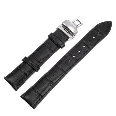 Harfington Uxcell Cowhide Leather Band Deployment Buckle Watch Strap 15mm Leather Strap, Black