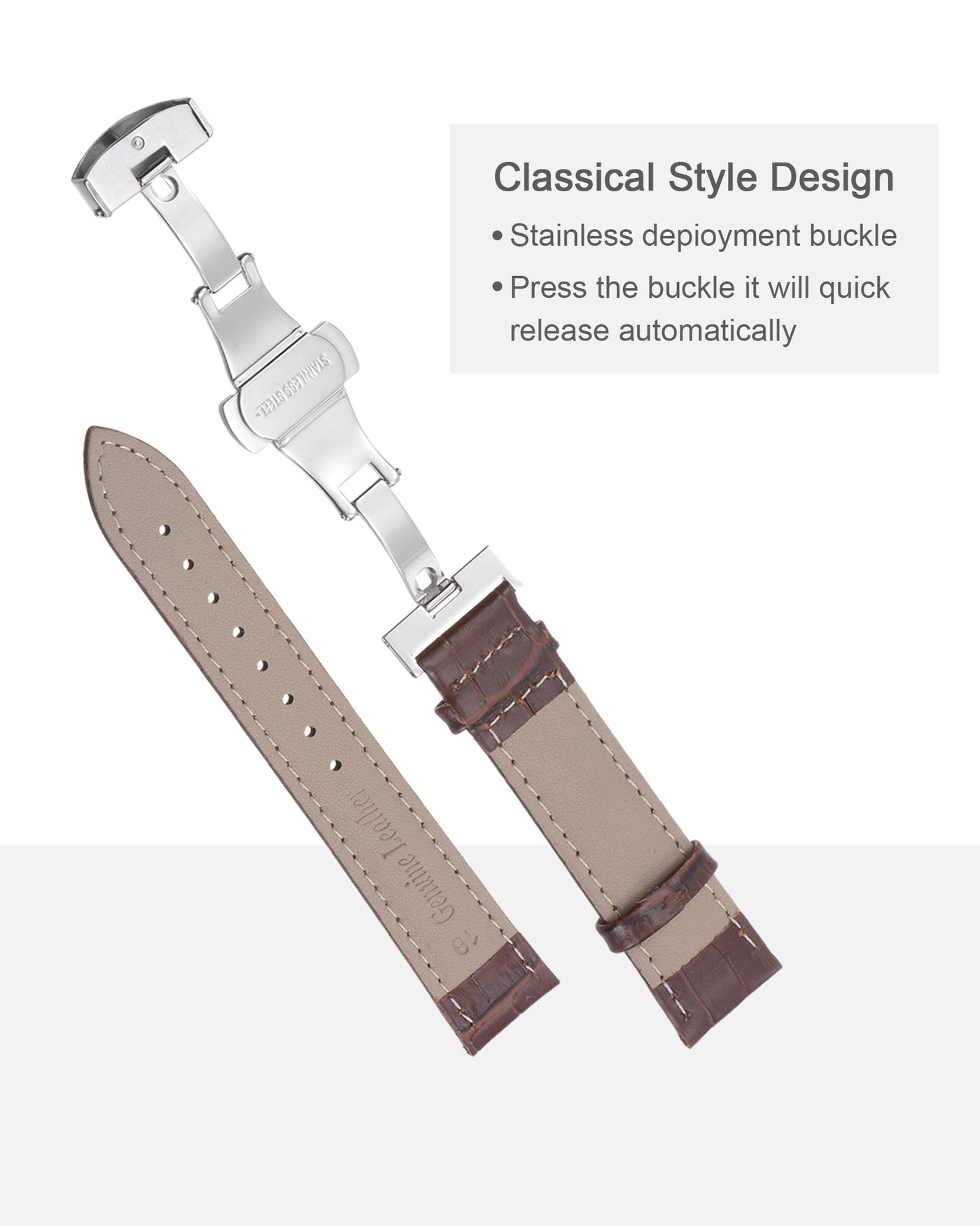 uxcell Uxcell Leather Band Deployment Buckle Watch Strap 24mm with Spring Bars, Light Brown