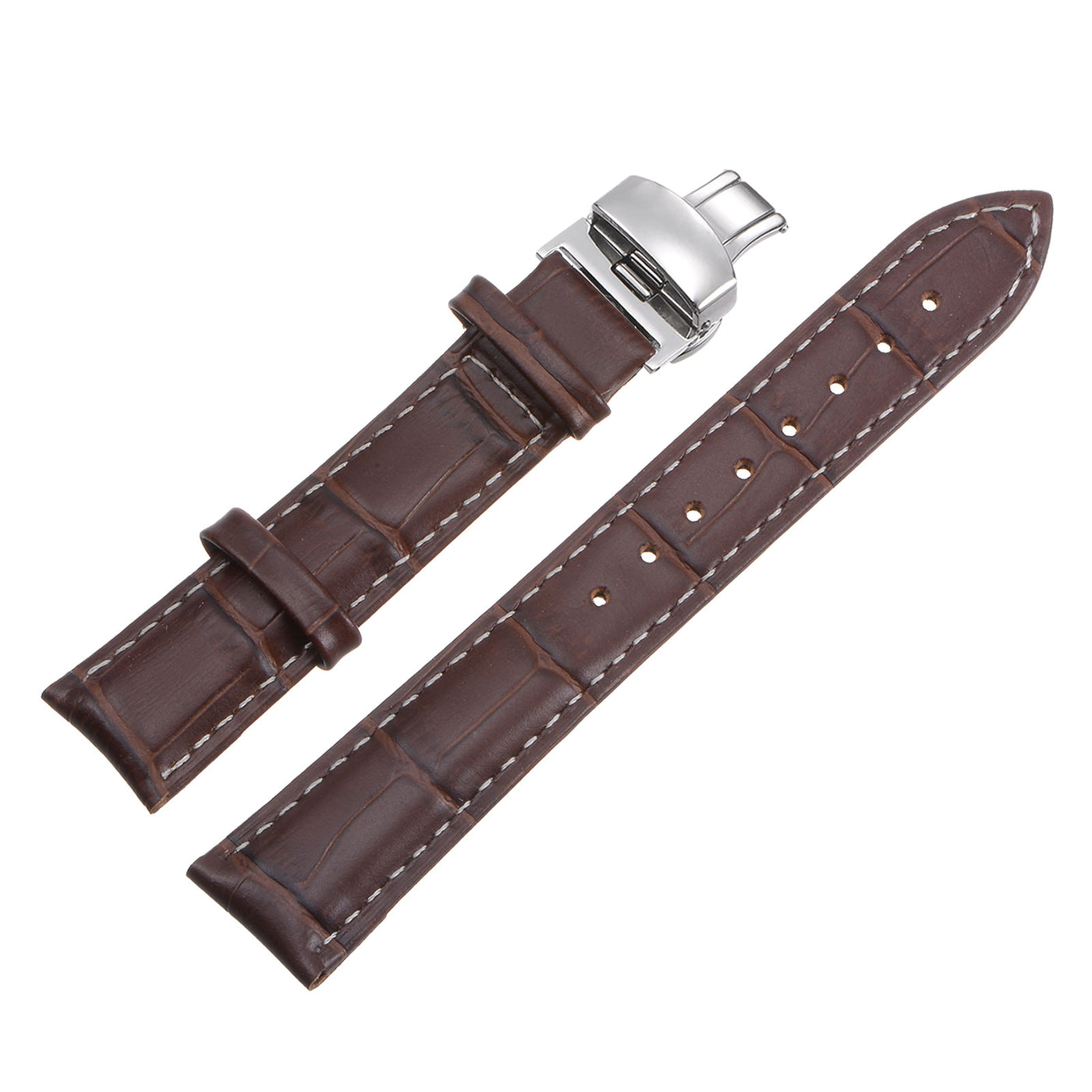 uxcell Uxcell Leather Band Deployment Buckle Watch Strap 24mm with Spring Bars, Light Brown