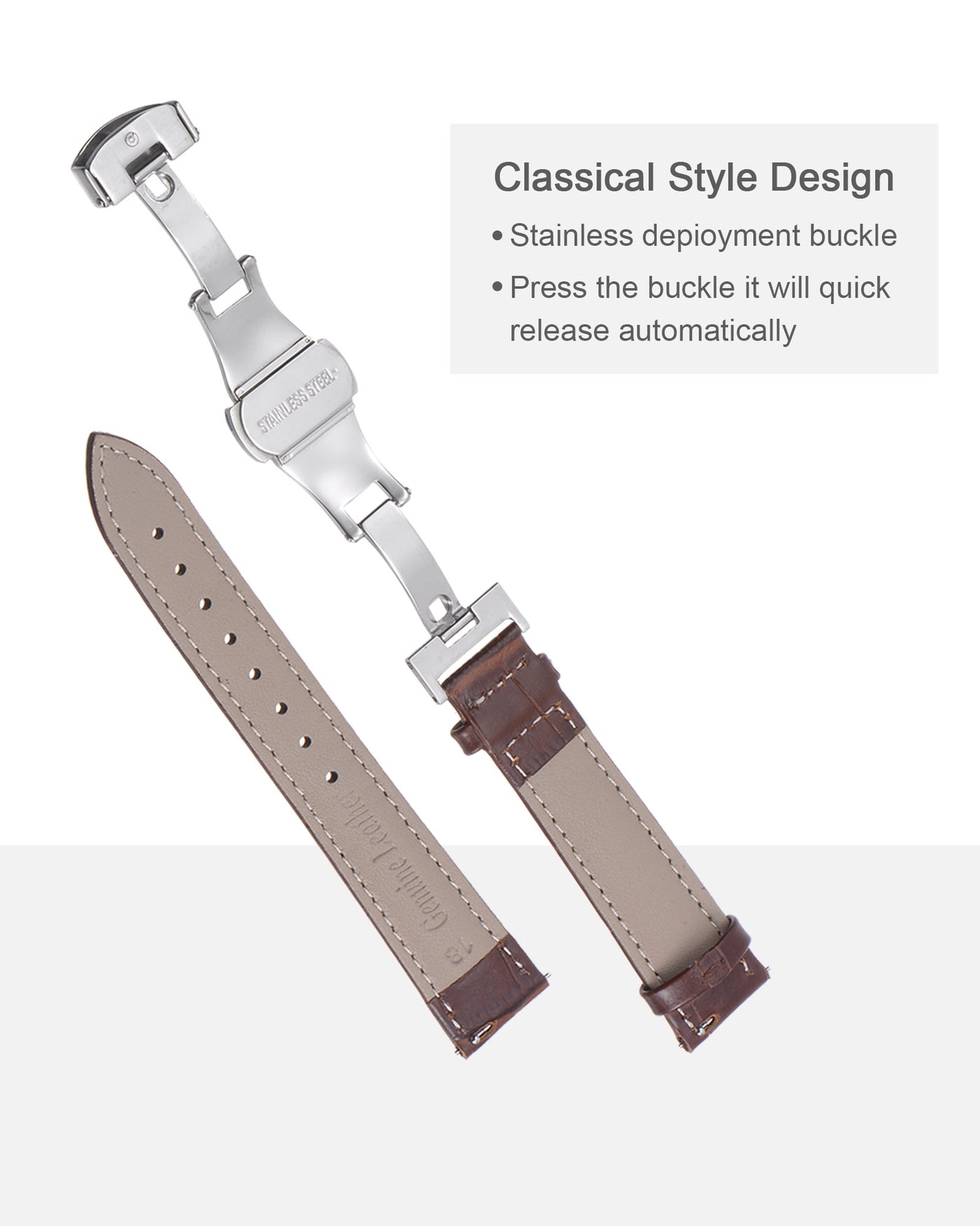 Uxcell Uxcell Leather Band Deployment Buckle Watch Strap 24mm Leather Strap, Light Brown