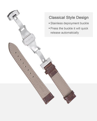 Harfington Uxcell Leather Band Deployment Buckle Watch Strap 24mm Leather Strap, Light Brown