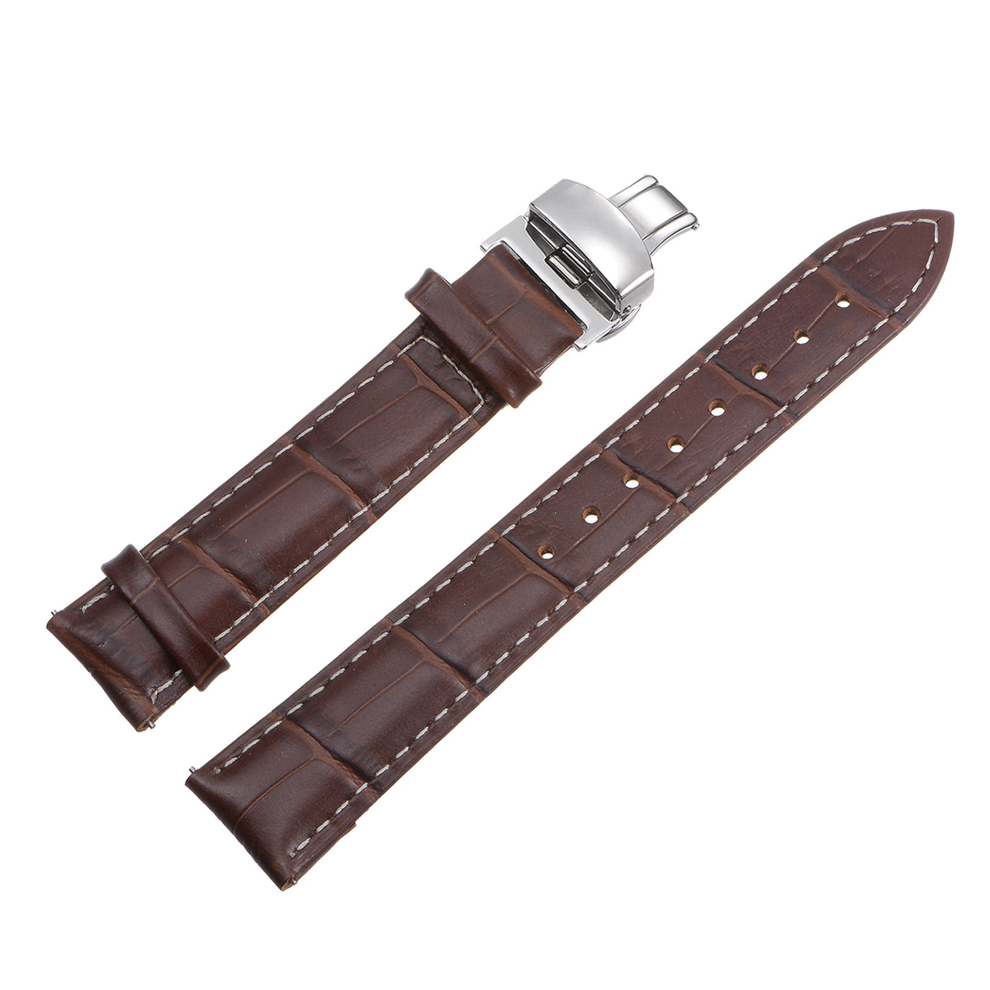 uxcell Uxcell Leather Band Deployment Buckle Watch Strap 19mm Leather Strap, Light Brown