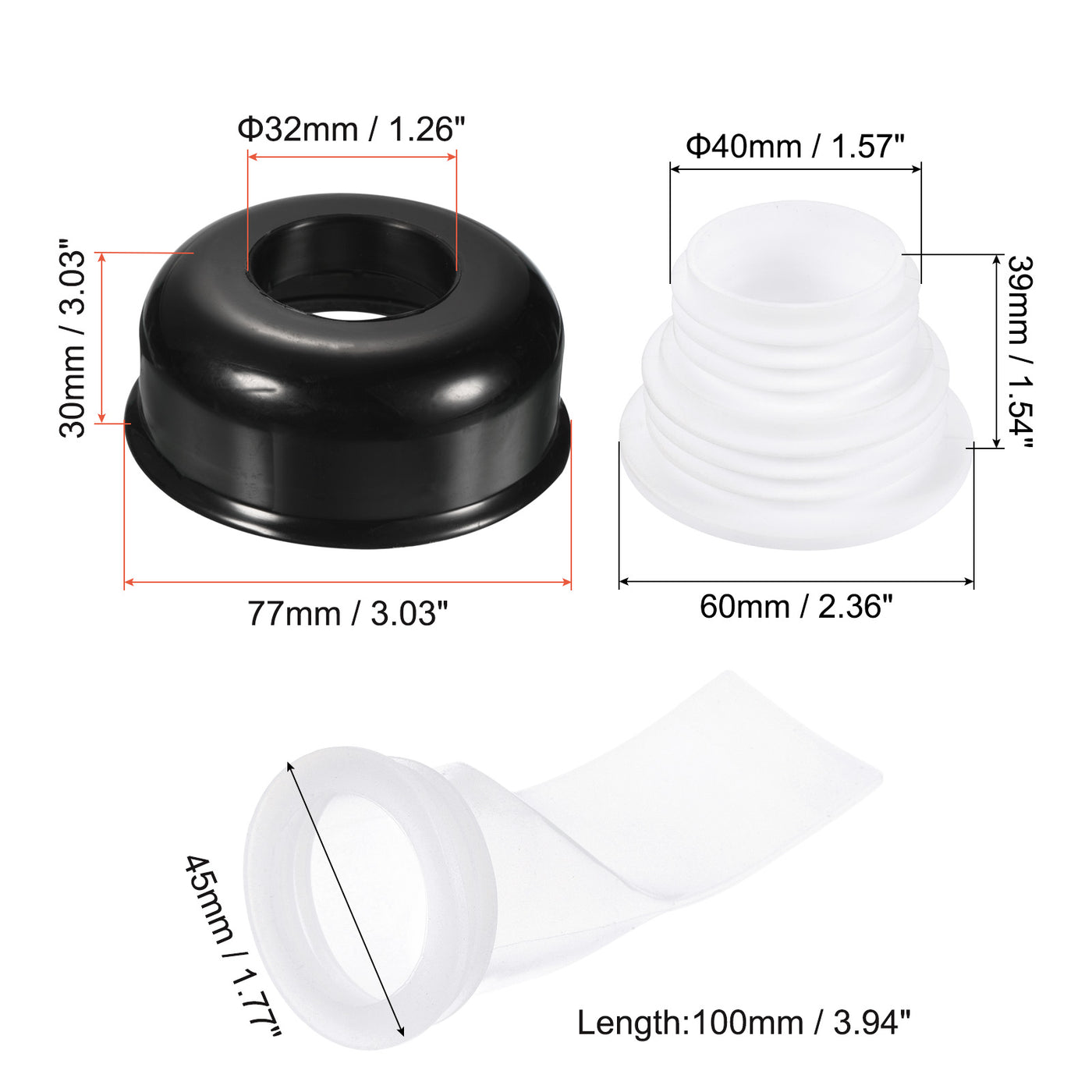Harfington Sewer Drain Pipe Sealing Plug Silicone Hose Stopper with Black Decorative Cover and White Anti-odor Core for Kitchen Bathroom, 2 Set