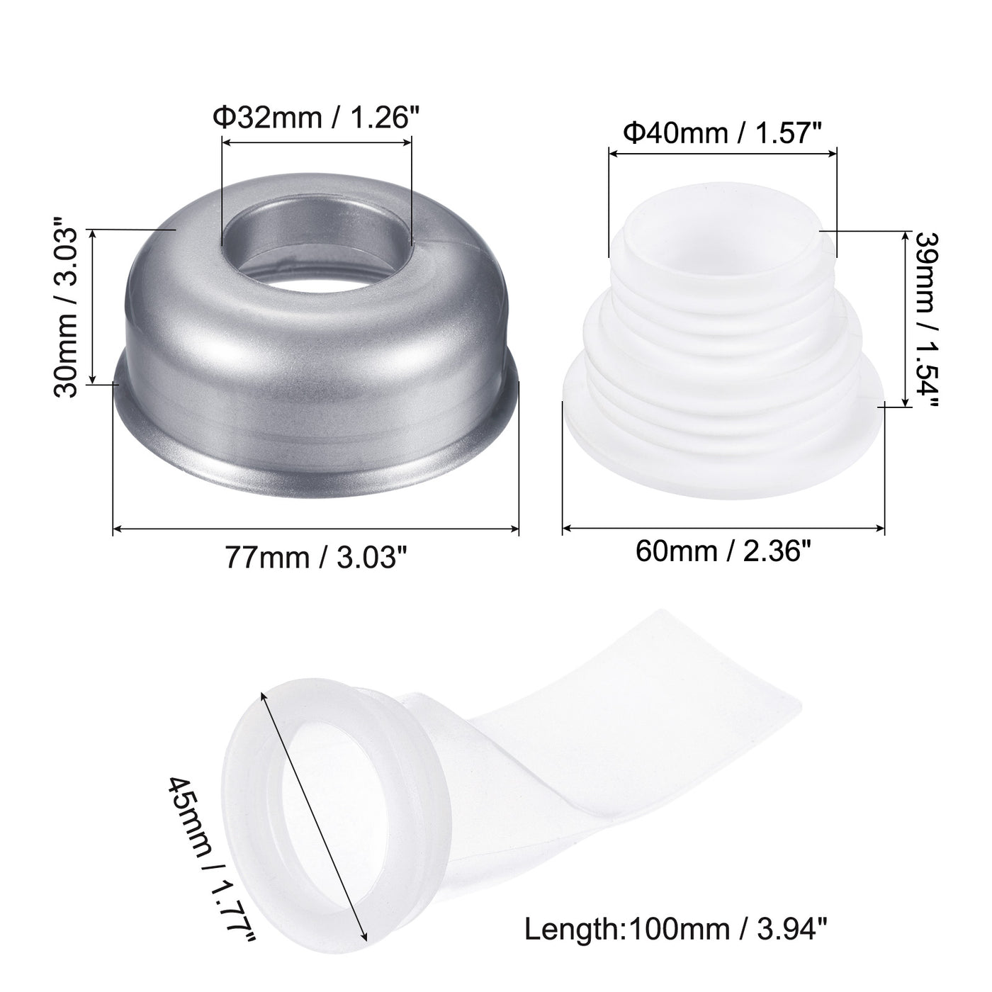 Harfington Sewer Drain Pipe Sealing Plug Silicone Hose Stopper with Grey Decorative Cover and White Anti-odor Core for Kitchen Bathroom, 2 Set