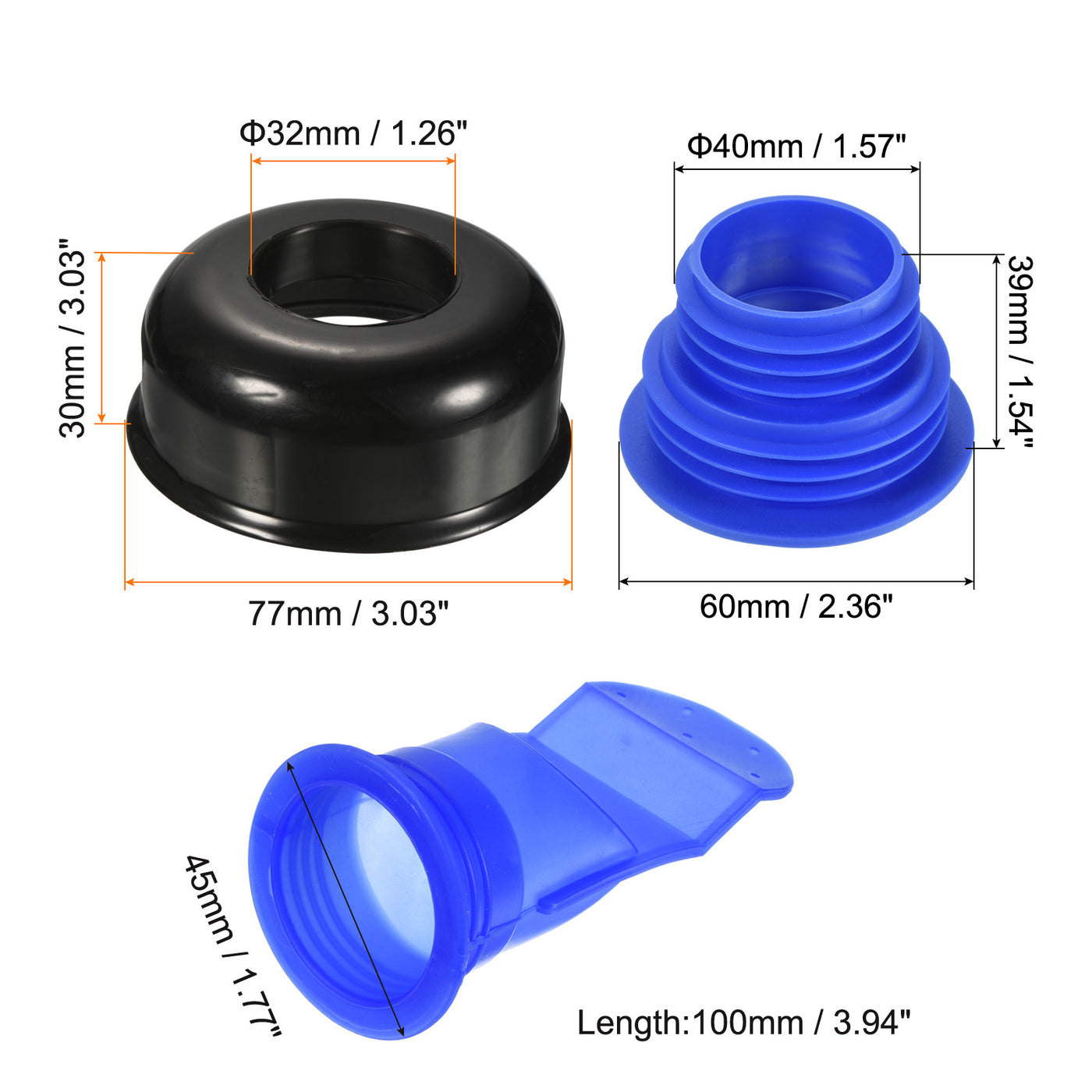Harfington Sewer Drain Pipe Sealing Plug Silicone Hose Stopper with Black Decorative Cover and Blue Anti-odor Core for Kitchen Bathroom, 1 Set