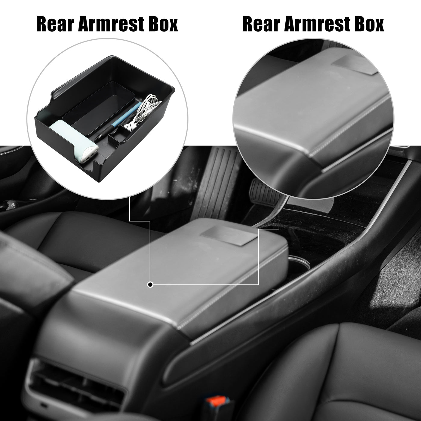 X AUTOHAUX Car Center Armrest ABS Storage Box Organizer for Tesla Model 3 Y 2021 2022 Accessories Black