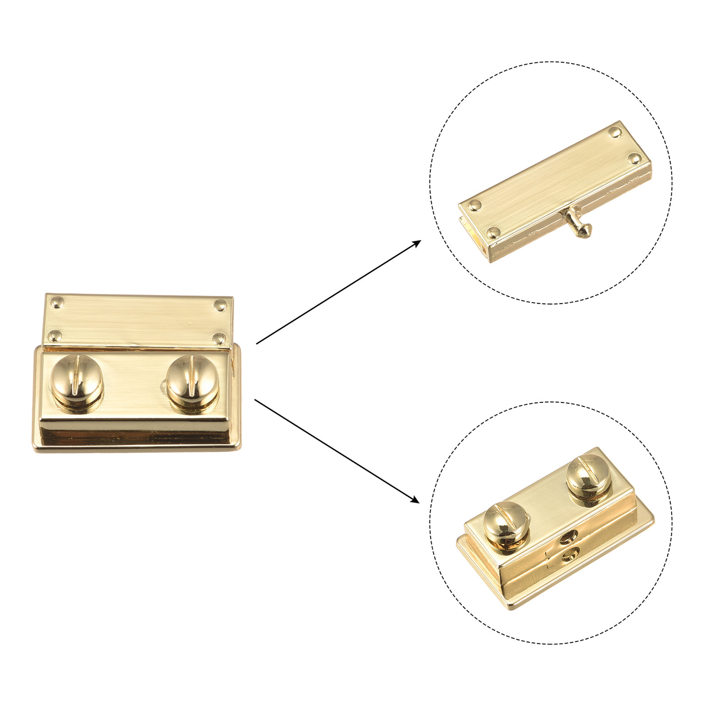 uxcell Uxcell Turn Lock Clasp 39mm x 28mm Zinc Alloy Purse Closure Thumb Lock(Light Gold)