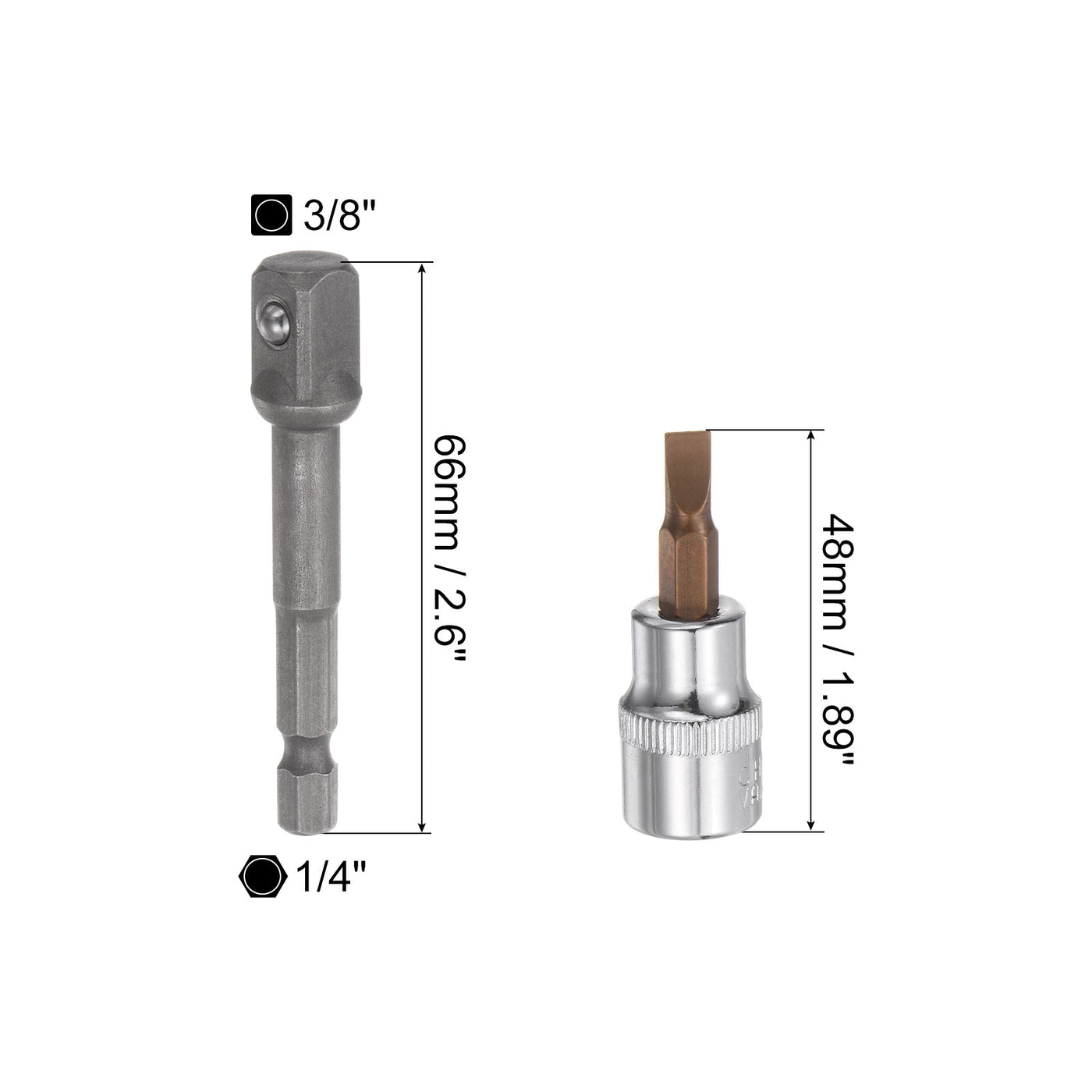 uxcell Uxcell FD5.5 Slotted Bit Socket 3/8" Drive 1.89" Length W Hex Shank Power Drill Adapter