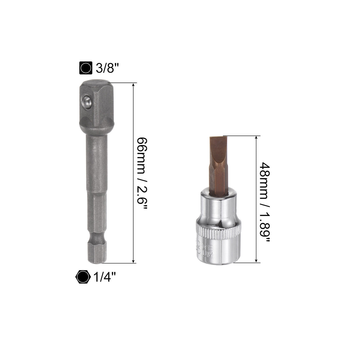 uxcell Uxcell FD6.5 Slotted Bit Socket 3/8" Drive 1.89" Length W Hex Shank Power Drill Adapter