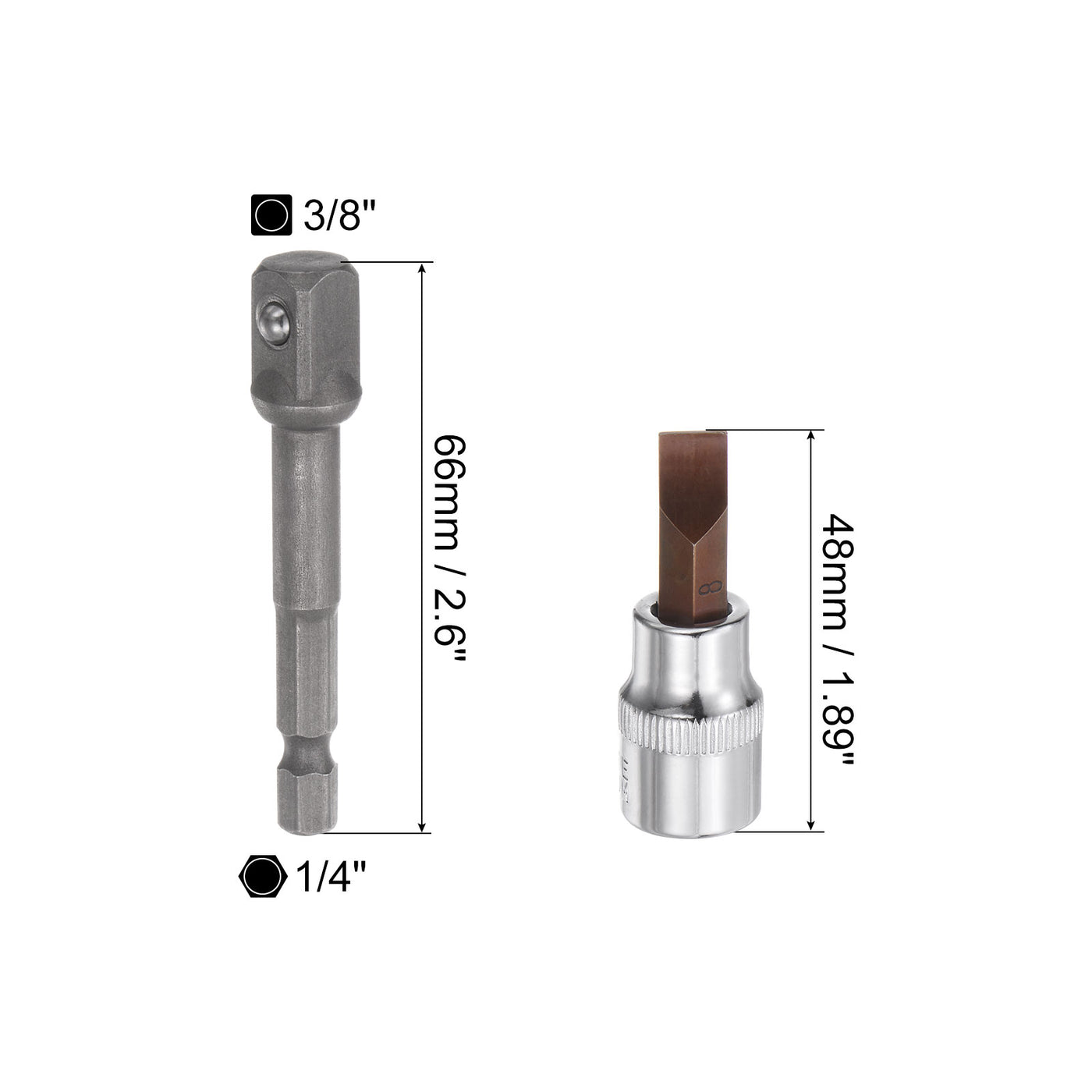 uxcell Uxcell FD8 Slotted Bit Socket, 3/8" Drive 1.89" Length W Hex Shank Power Drill Adapter