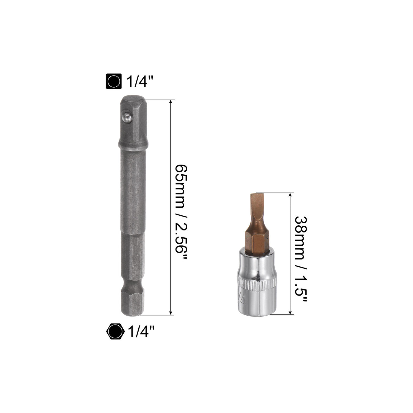 uxcell Uxcell FD4 Slotted Bit Socket, 1/4" Drive 1.5" Length W Hex Shank Power Drill Adapter
