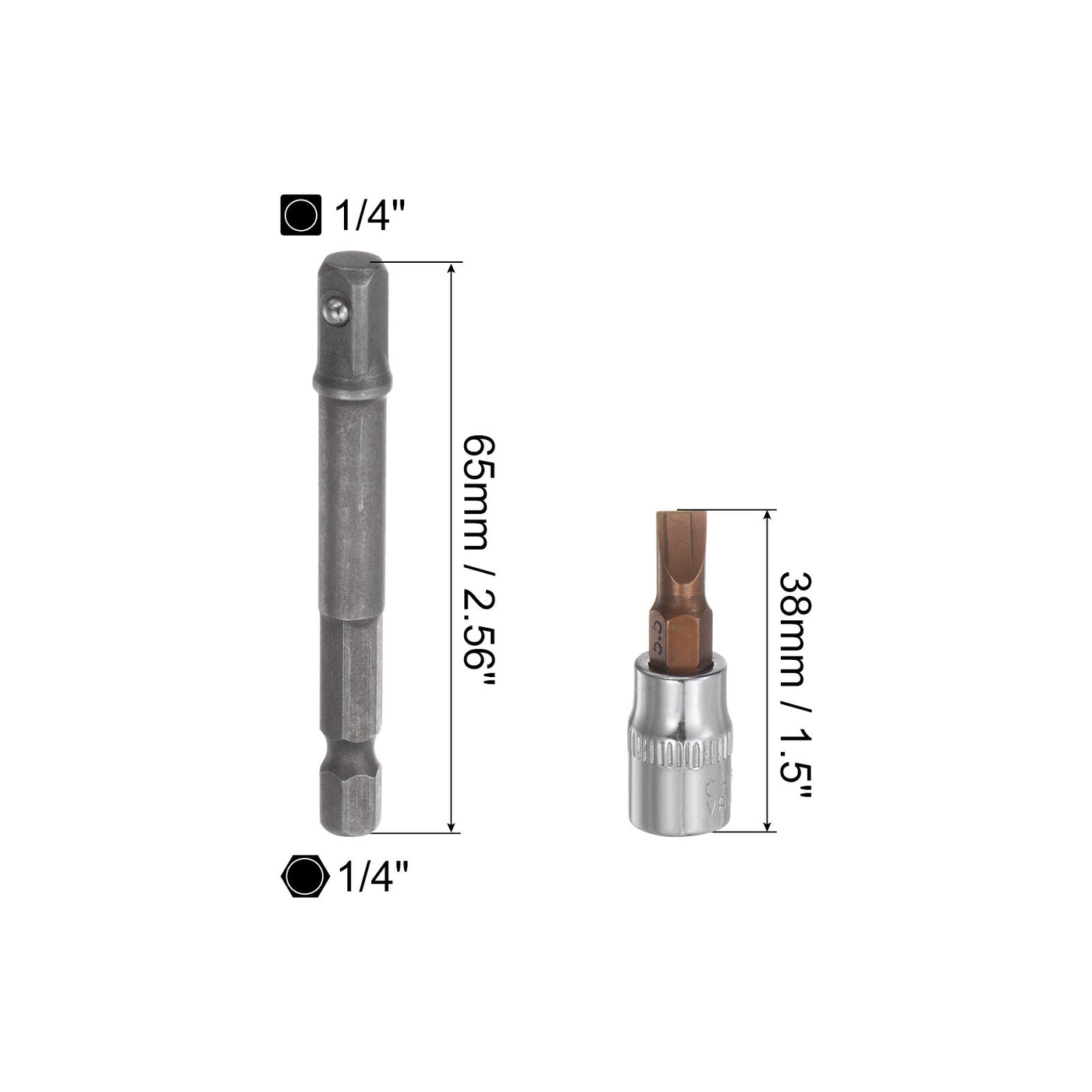 uxcell Uxcell FD5.5 Slotted Bit Socket, 1/4" Drive 1.5" Length W Hex Shank Power Drill Adapter