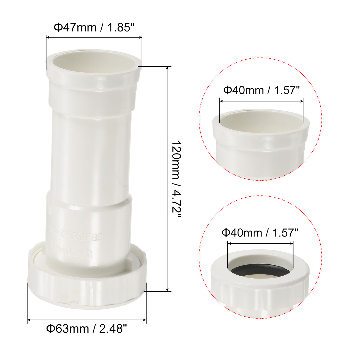 Harfington 1.57" ID x 4.7" L Flanged Tailpiece, PVC Plastic Direct Connect Tube for Kitchen Bathroom Tubular Drain Pipe Connections, White