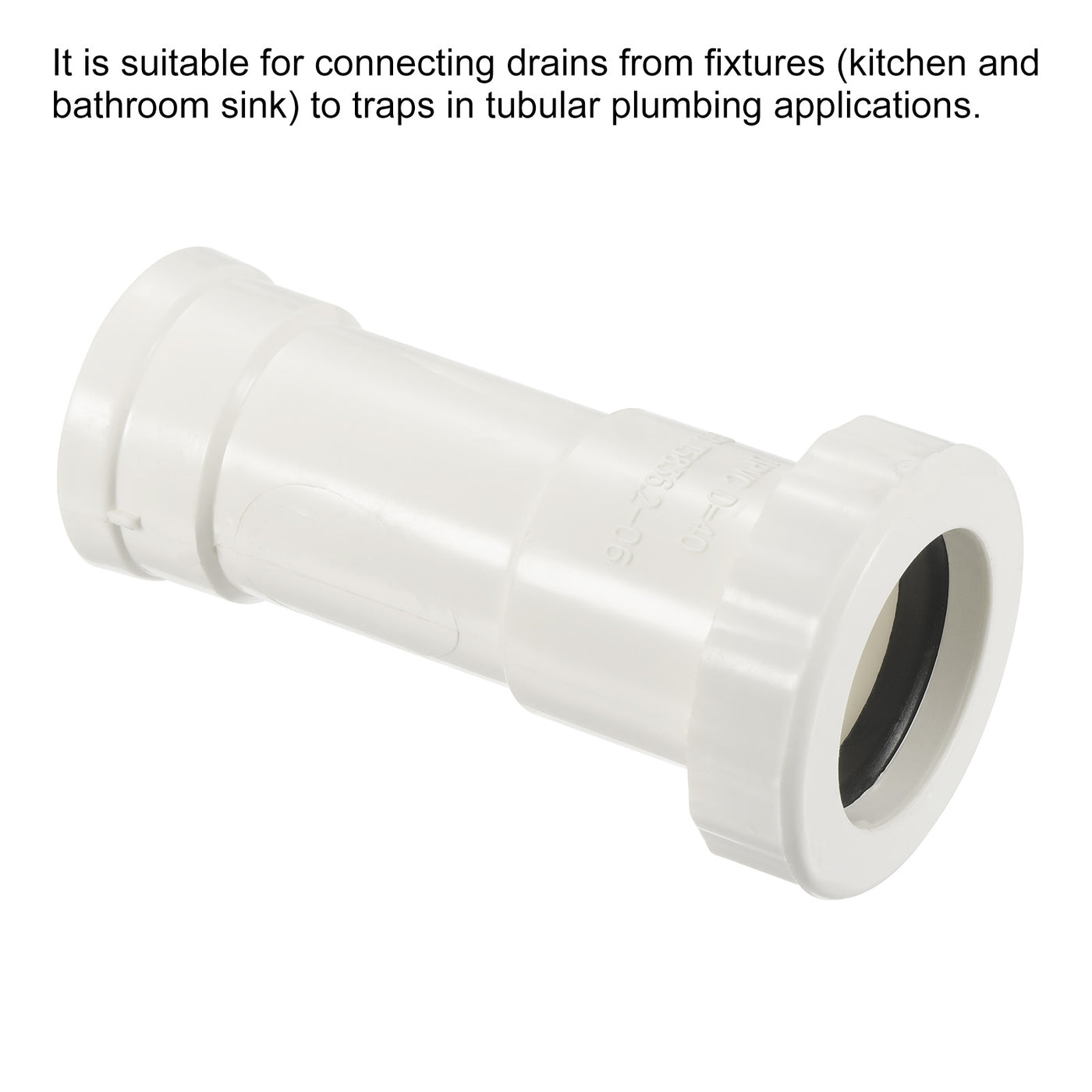 Harfington 1.57" ID x 4.7" L Flanged Tailpiece, 2 Pack PVC Plastic Direct Connect Tube for Kitchen Bathroom Tubular Drain Pipe Connections, White