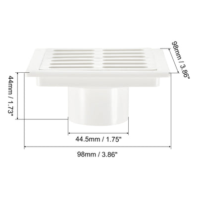 Harfington 3.86" Square Floor Drain, Insert-in PVC Shower Drain with Hair Strainer Removable Cover for Bathroom Kitchen Remodel, White