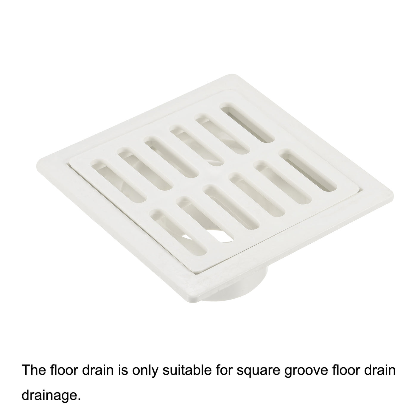 Harfington 3.86" Square Floor Drain, Insert-in PVC Shower Drain with Hair Strainer Removable Cover for Bathroom Kitchen Remodel, White
