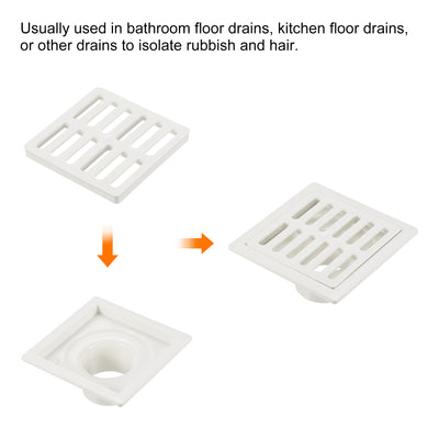 Harfington Square Floor Drain, Insert-in PVC Shower Drain with Hair Strainer Removable Cover for Bathroom Kitchen Remodel