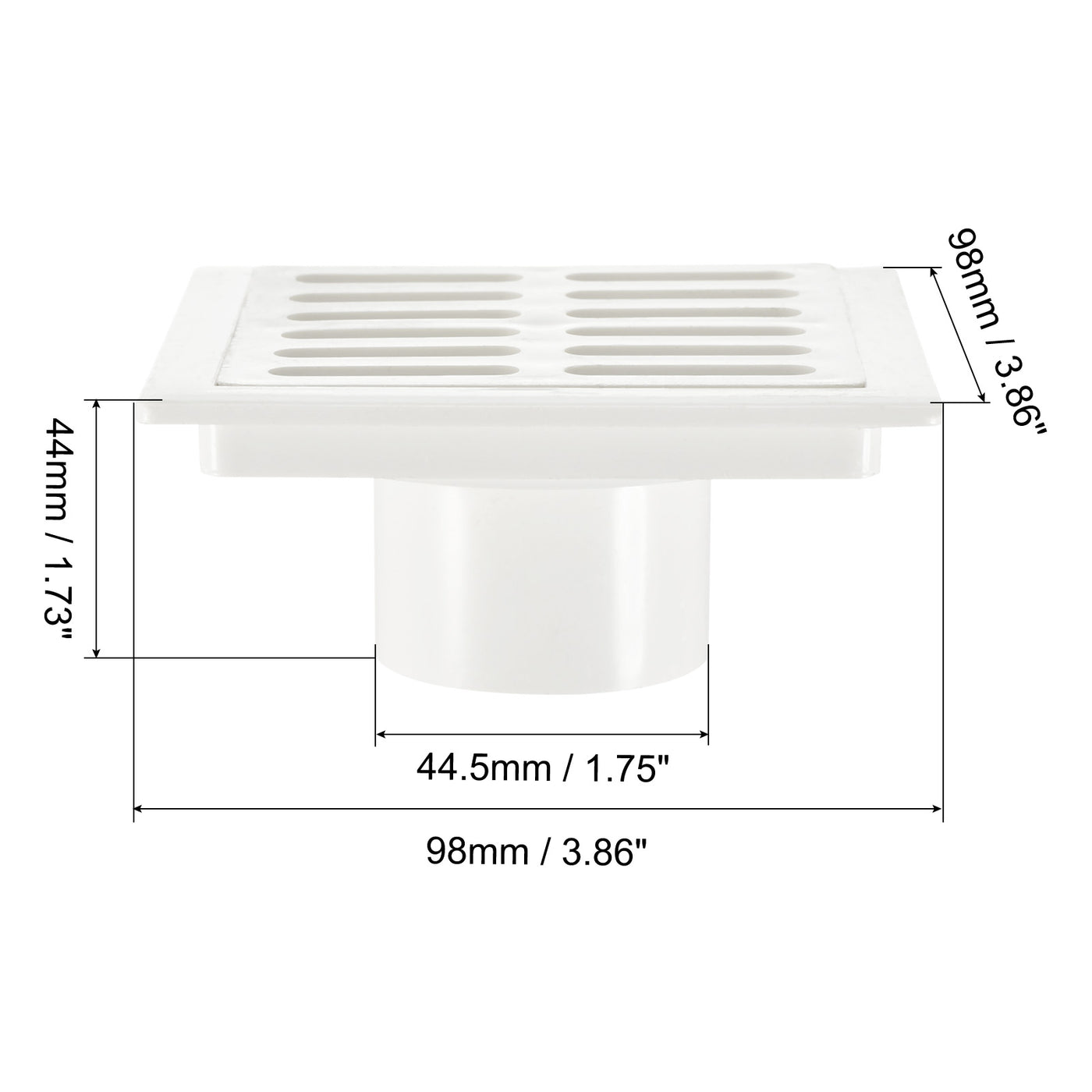 Harfington 3.86" Square Floor Drain, 2 Pack Insert-in PVC Shower Drain with Hair Strainer Removable Cover for Bathroom Kitchen Remodel, White