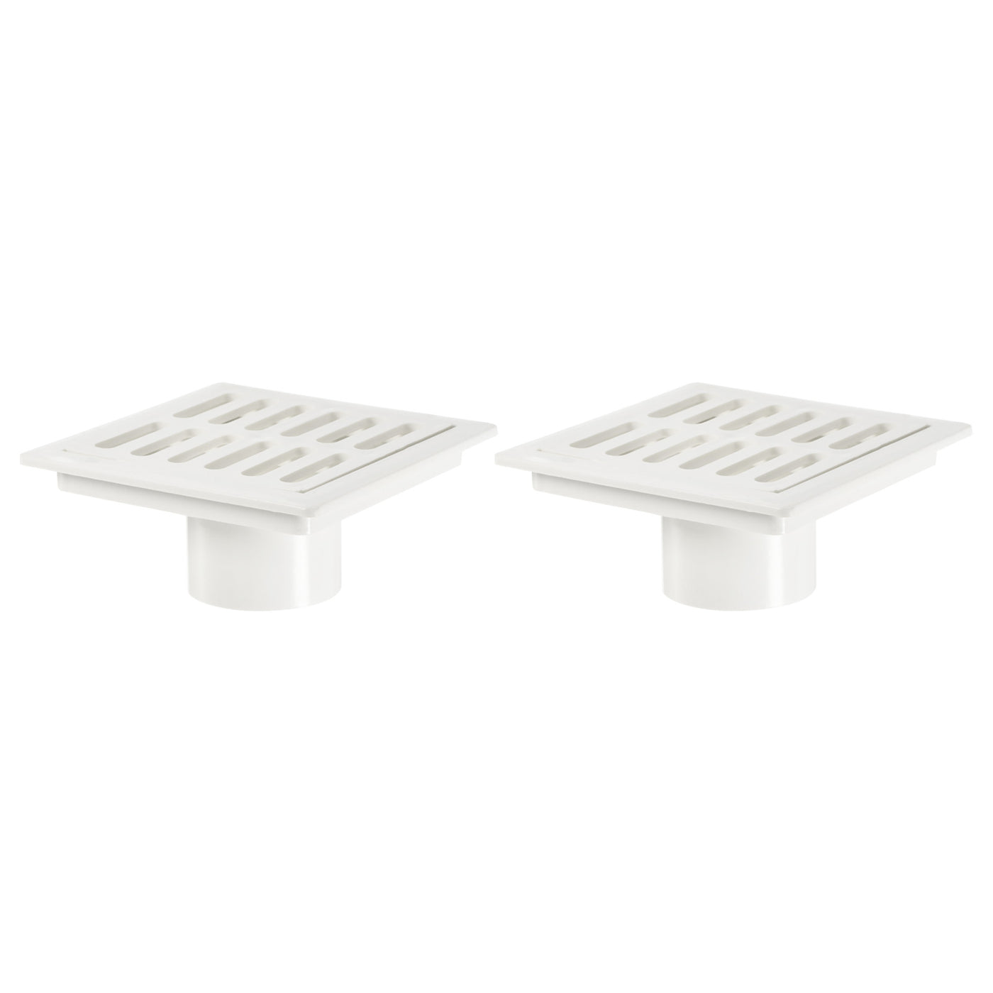 Harfington 3.86" Square Floor Drain, 2 Pack Insert-in PVC Shower Drain with Hair Strainer Removable Cover for Bathroom Kitchen Remodel, White